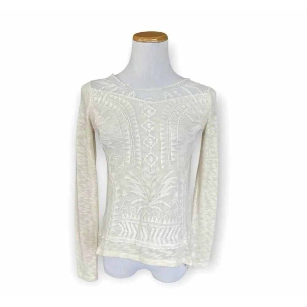 Womens Xhiliration Ivory Lace Overlay Heathered Long Sleeve Blouse Top - Sz S